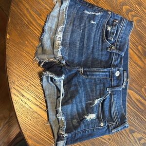 Abercrombie & Fitch Dark Blue Distressed Denim Shorts